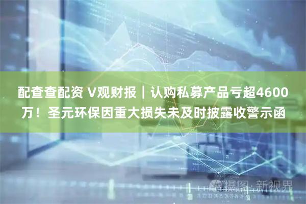 配查查配资 V观财报|认购私募产品亏超4600万!圣元环保因重大损失未及时披露收警示函